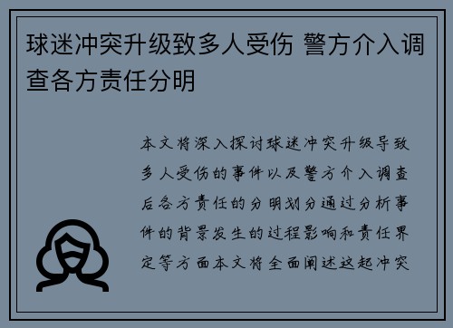 球迷冲突升级致多人受伤 警方介入调查各方责任分明