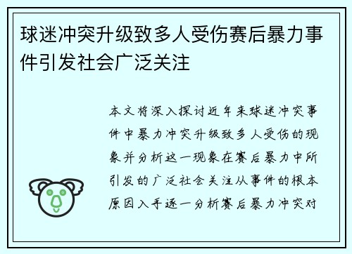球迷冲突升级致多人受伤赛后暴力事件引发社会广泛关注